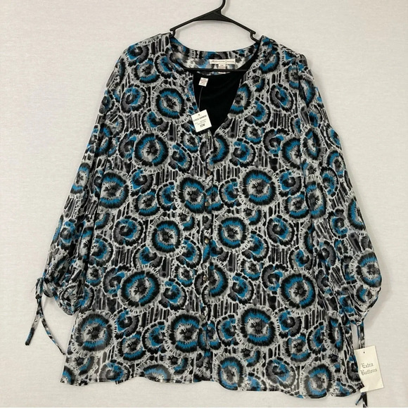 New JM Collection Two Layer Blue Black Abstract Casual Top size 22W - Picture 1 of 10